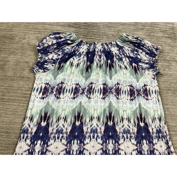 Axcess Top Womens XL Multicolor Boho Shortsleeve Polyester Smocked Sleeve Casual - Picture 7 of 11